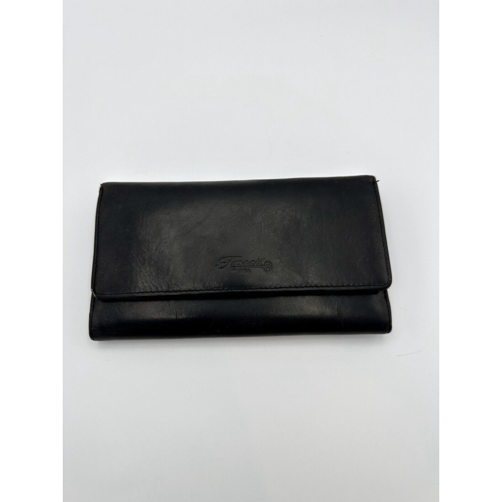 Fossil Black Leather Wallet 2000s Y2K Tri-fold Credit Card Vintage Womens